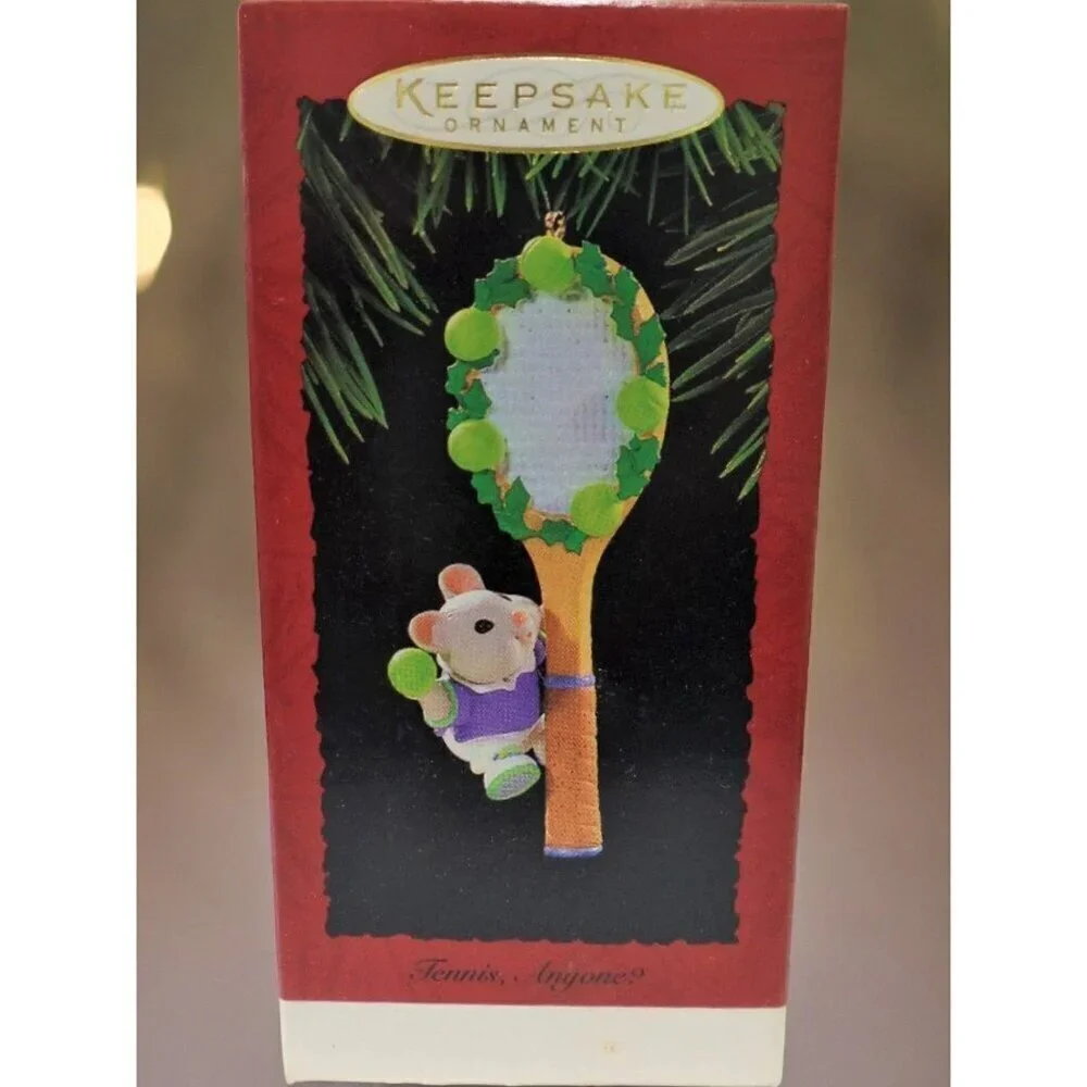 Vintage Retired Hallmark Ornament 1995 Tennis Anyone Mouse Tennis Racket NEW